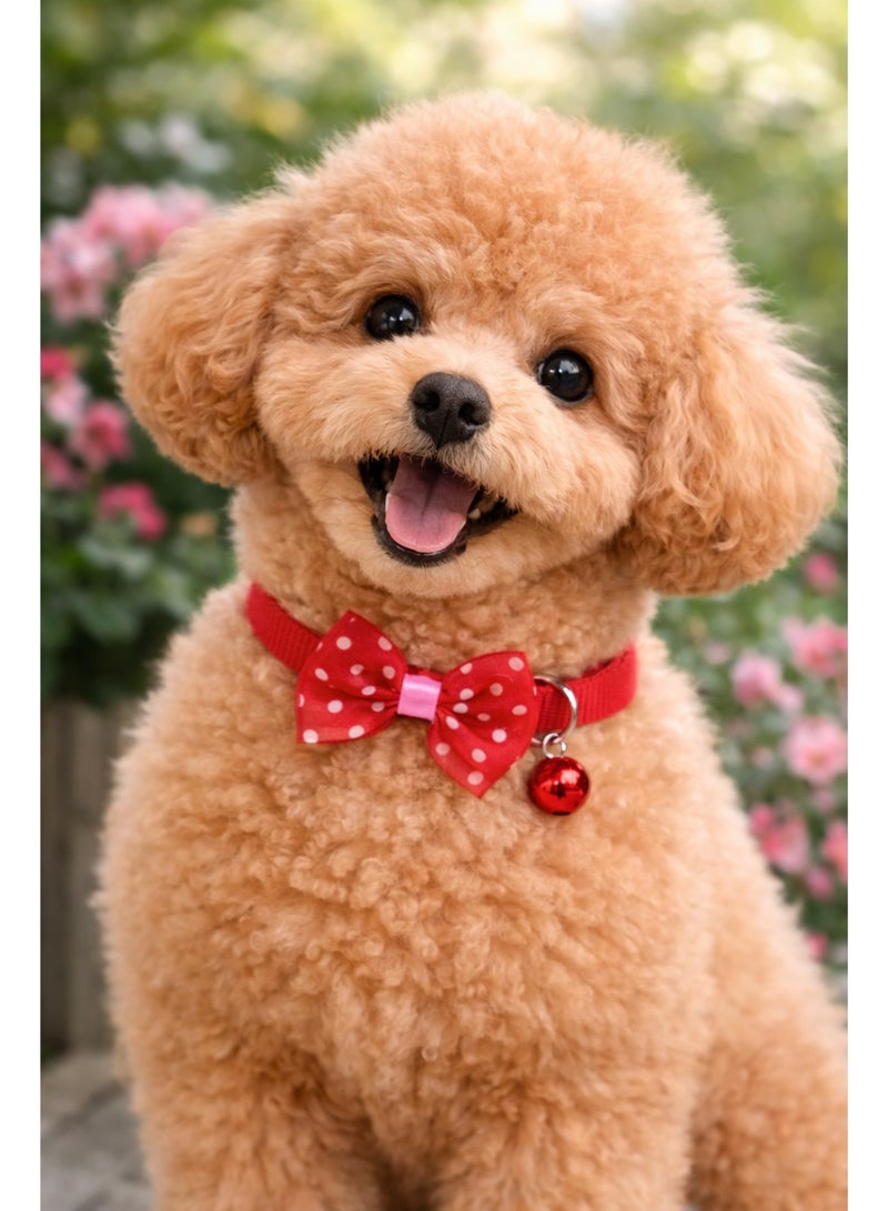 Petto Adjustable Red Dot Print Bowknot Pet Collar with Bell – Cute Necklace for Small Dogs - Image 4